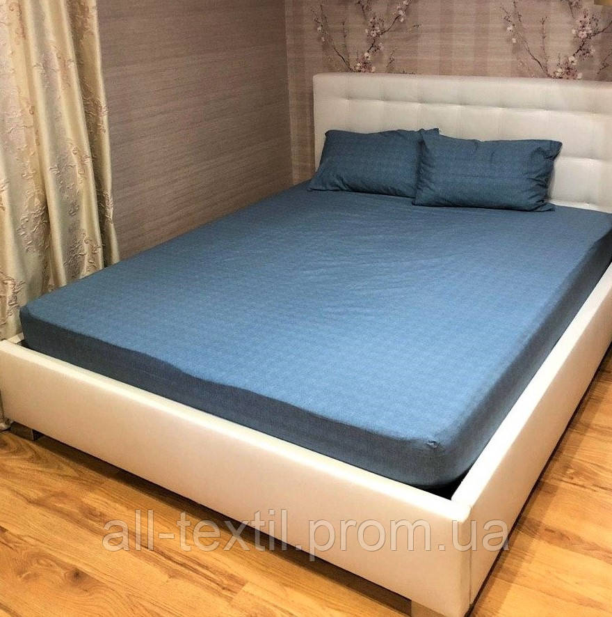 Простирадло на гумці з наволочками 180*200 Ранфорс Туреччина Синя