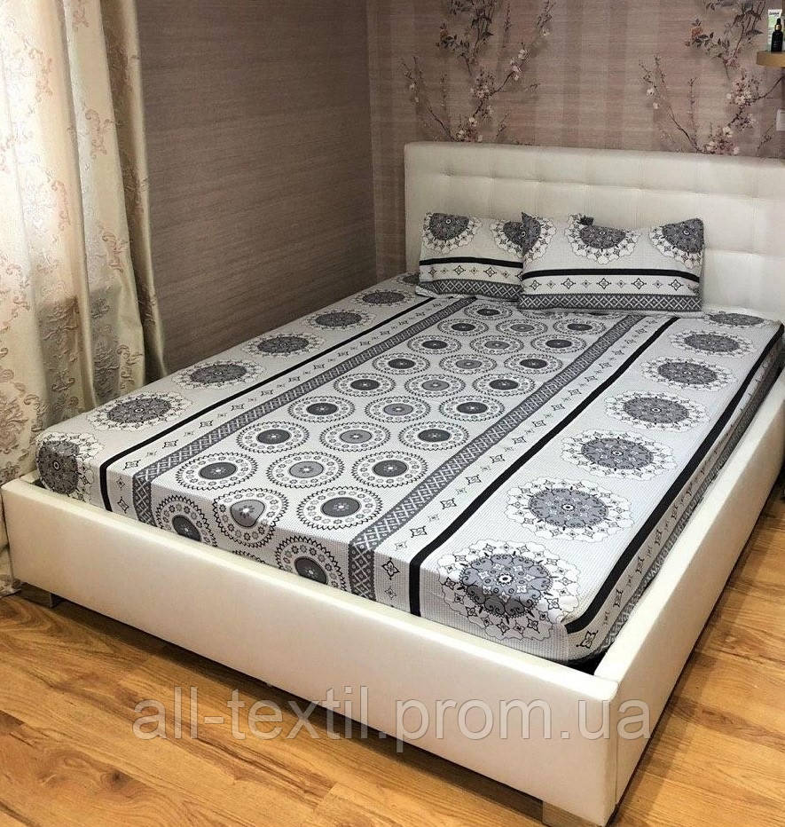 Бавовняна простирадло на гумці з наволочками 160*200 Туреччина Різні кольори і малюнки №2 Сірий