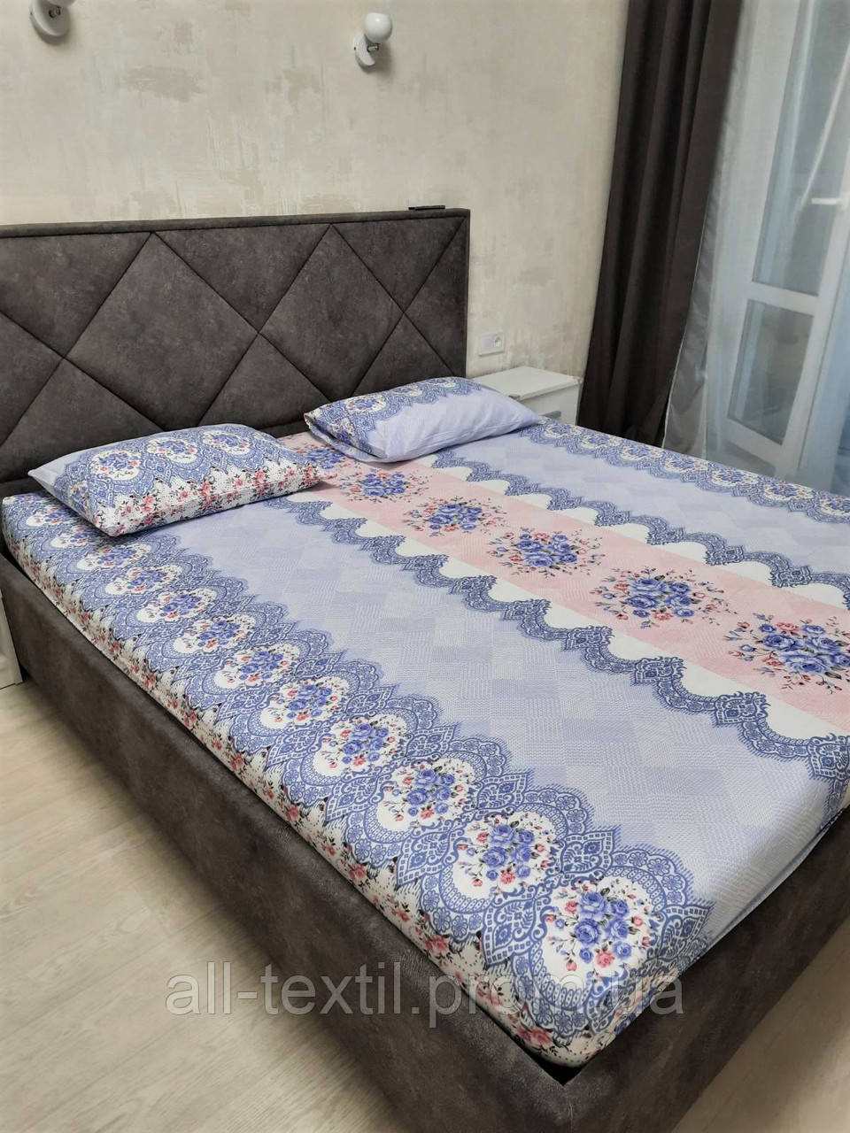 Бавовняний комплект на резинці 180*200 Туреччина Різні кольори №6 Синій