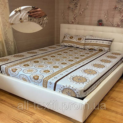 Бавовняна простирадло на гумці з наволочками 160*200 Туреччина Різні кольори і малюнки №2 Бежевий