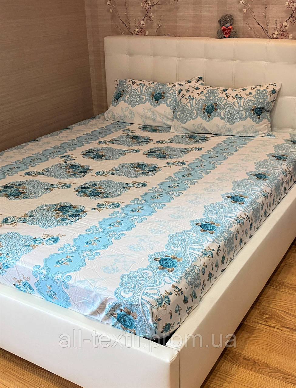 Бавовняний комплект на резинці 180*200 Туреччина Різні кольори №7 Бірюза