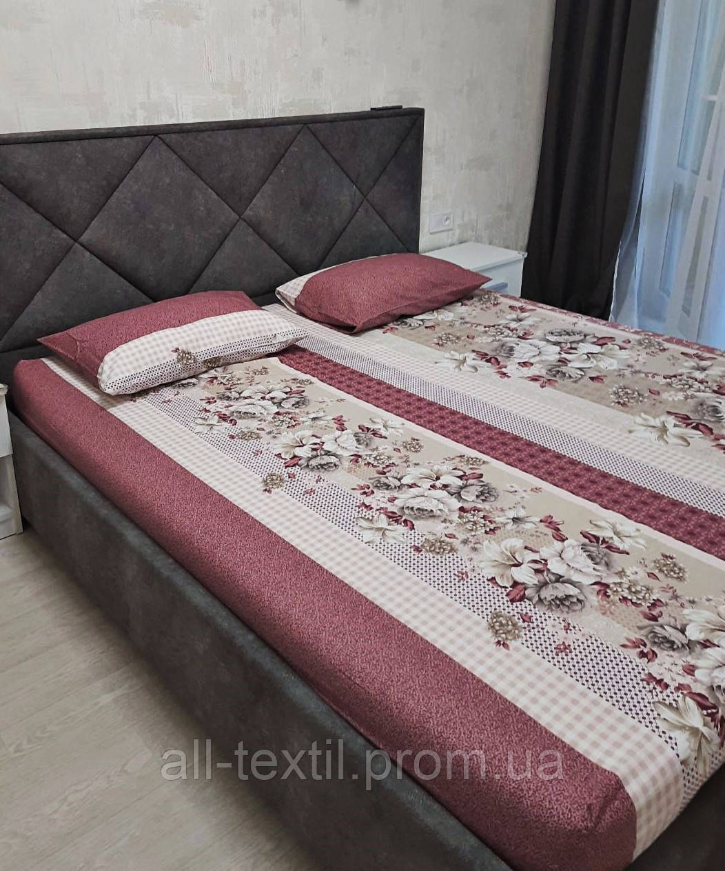 Бавовняний комплект на резинці 180*200 Туреччина Різні кольори Лілія Бордо