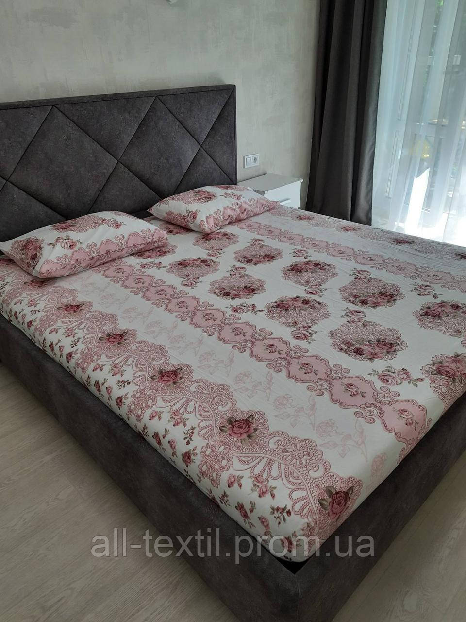 Хлопковый комплект на резинке 180*200 Турция Разные цвета №7 Пудра