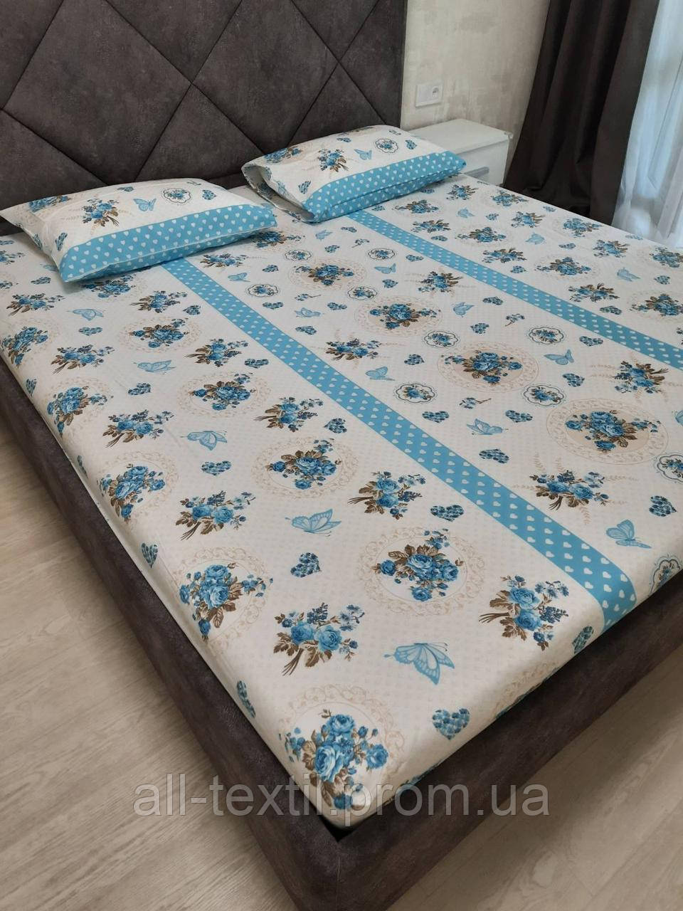 Бавовняний комплект на резинці 180*200 Туреччина Різні кольори №5 Бірюза