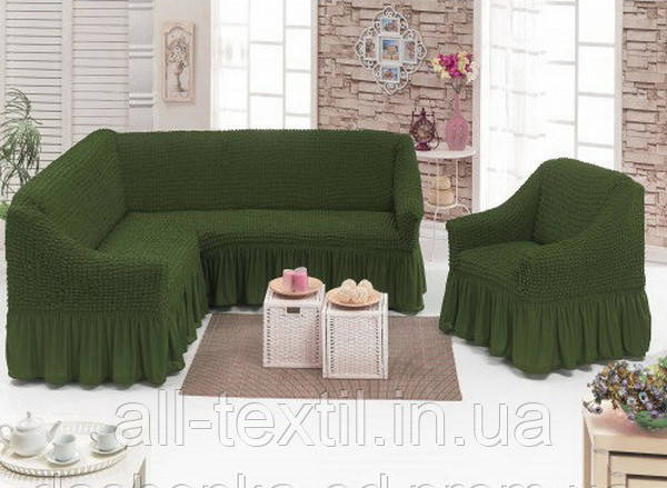 Набір чохлів для кутового дивана з кріслом Зелений