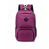 Рюкзак городской молодежный фиолетовый с отделением под ноутбук и USB-портом для зарядки телефона