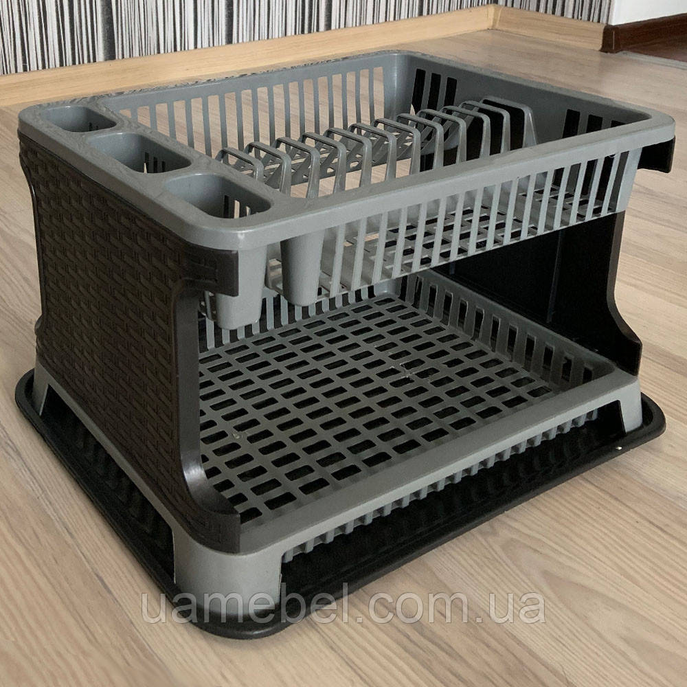 Сушка для посуду двоярусна TUFFEX Ротанг RATTAN чорно-сіра