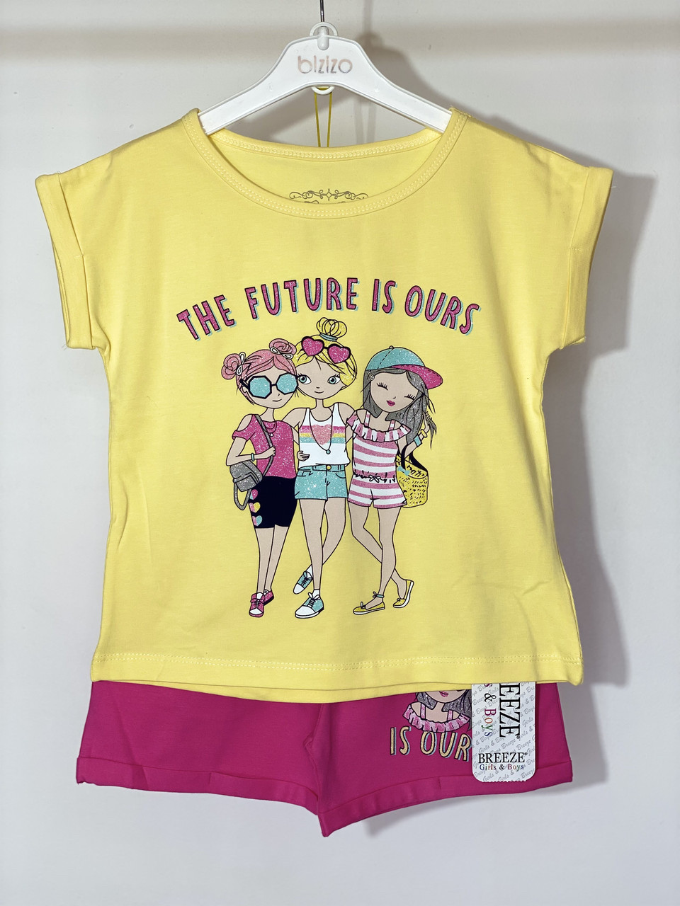 Костюм для дівчинки футболка та шорти BREEZE 15951 104 см Жовтий, фото 1
