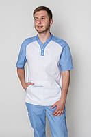 Куртка медична чоловіча Практик ELIT COTTON. Білий / блакитний