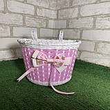 Кошик на кермо дитячого велосипеда з бантом з пластику рожевого кольору, фото 4