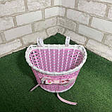 Кошик на кермо дитячого велосипеда з бантом з пластику рожевого кольору, фото 5