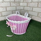 Кошик на кермо дитячого велосипеда з бантом з пластику рожевого кольору, фото 6