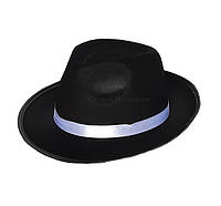 Шляпа Гангстера черная карнавальная (фетр) с белой лентой
