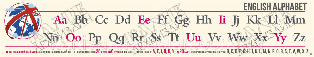 Стенд "ENGLISCH ALPHABET. Англійський алфавіт" в кабінет АНГЛІЙСЬКОЇ МОВИ, фото 1