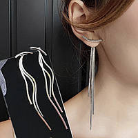 Модные длинные серьги висюльки цепочки Цвет серебристый Бижутерия в подарок на 8 марта