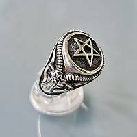 Кольцо Бафомет Пентаграмма серебряное Мужской перстень Талисман