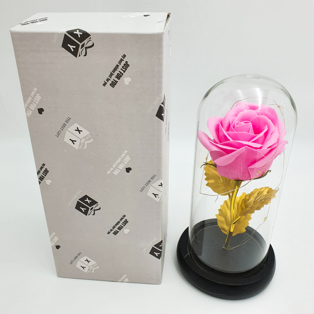 Роза в колбе с LED подсветкой 16 см романтический подарок ночник золотые листья розовая! наилучший - фото 3 - id-p1449981786