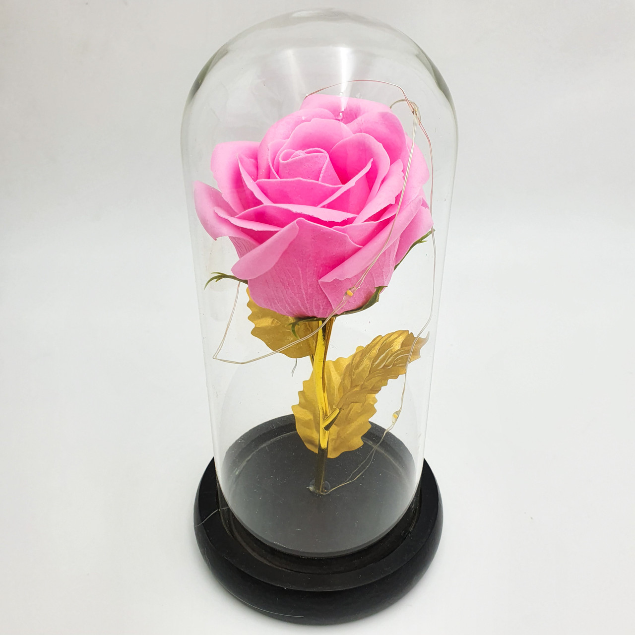 Роза в колбе с LED подсветкой 16 см романтический подарок ночник золотые листья розовая! наилучший - фото 4 - id-p1449981786