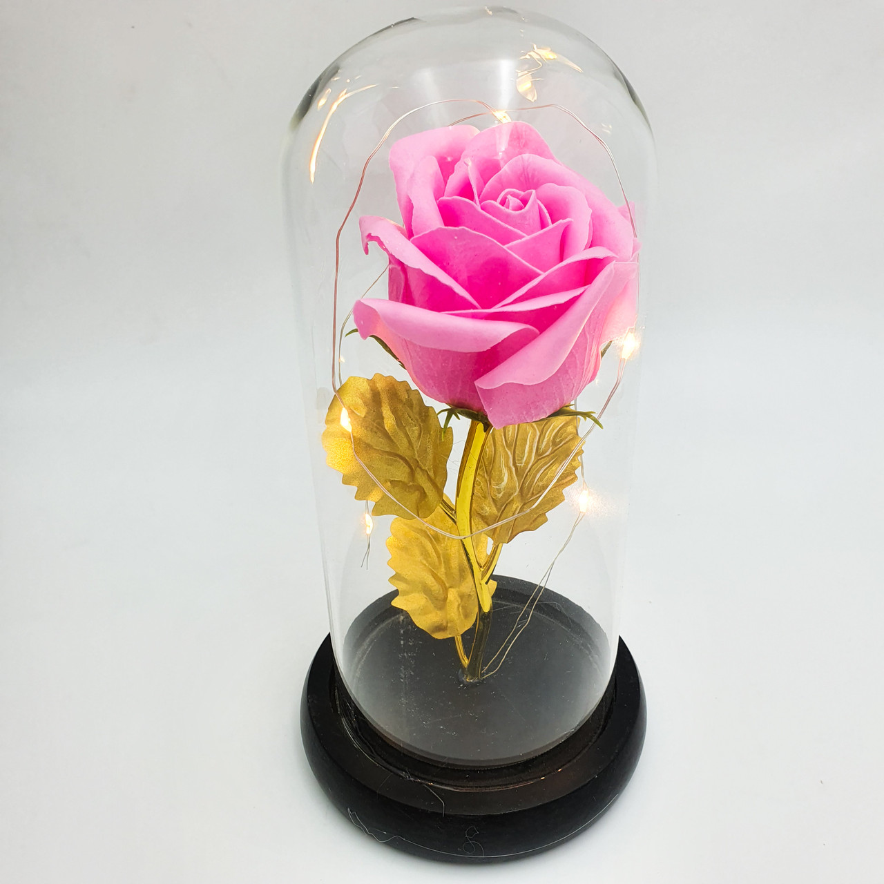 Роза в колбе с LED подсветкой 16 см романтический подарок ночник золотые листья розовая! наилучший - фото 5 - id-p1449981786