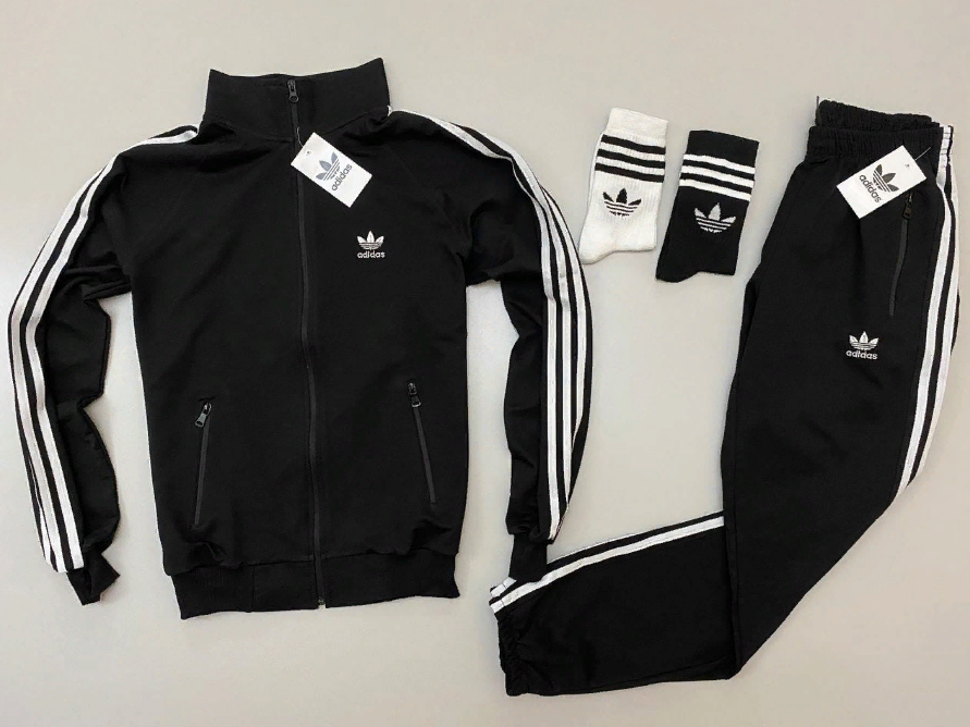 Спортивний костюм Adidas комплект Адідас чоловічий брендовий чорний кофта штани трикотаж з лампасами бавовна