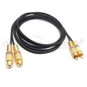 Кабель подовжувач аудіо 2RCA-2RCA у екрані,метал Gold, фото 3