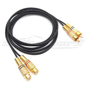 Кабель подовжувач аудіо 2RCA-2RCA у екрані,метал Gold, фото 1