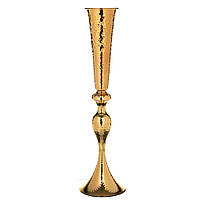 Высокая свадебная ваза, флористическая стойка из металла 66х12 см. золото
