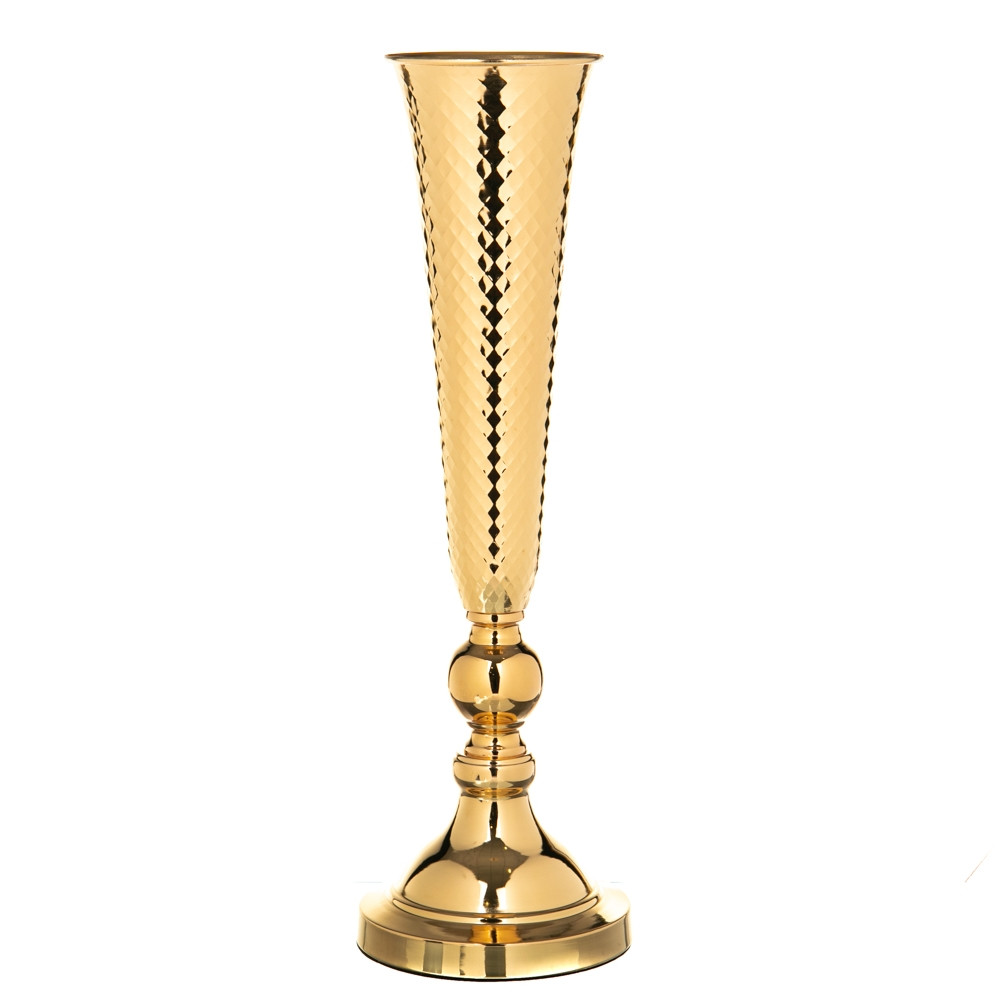 Висока декоративна весільна ваза, флориста підставка з металу "Карта" 61х15 см. золото