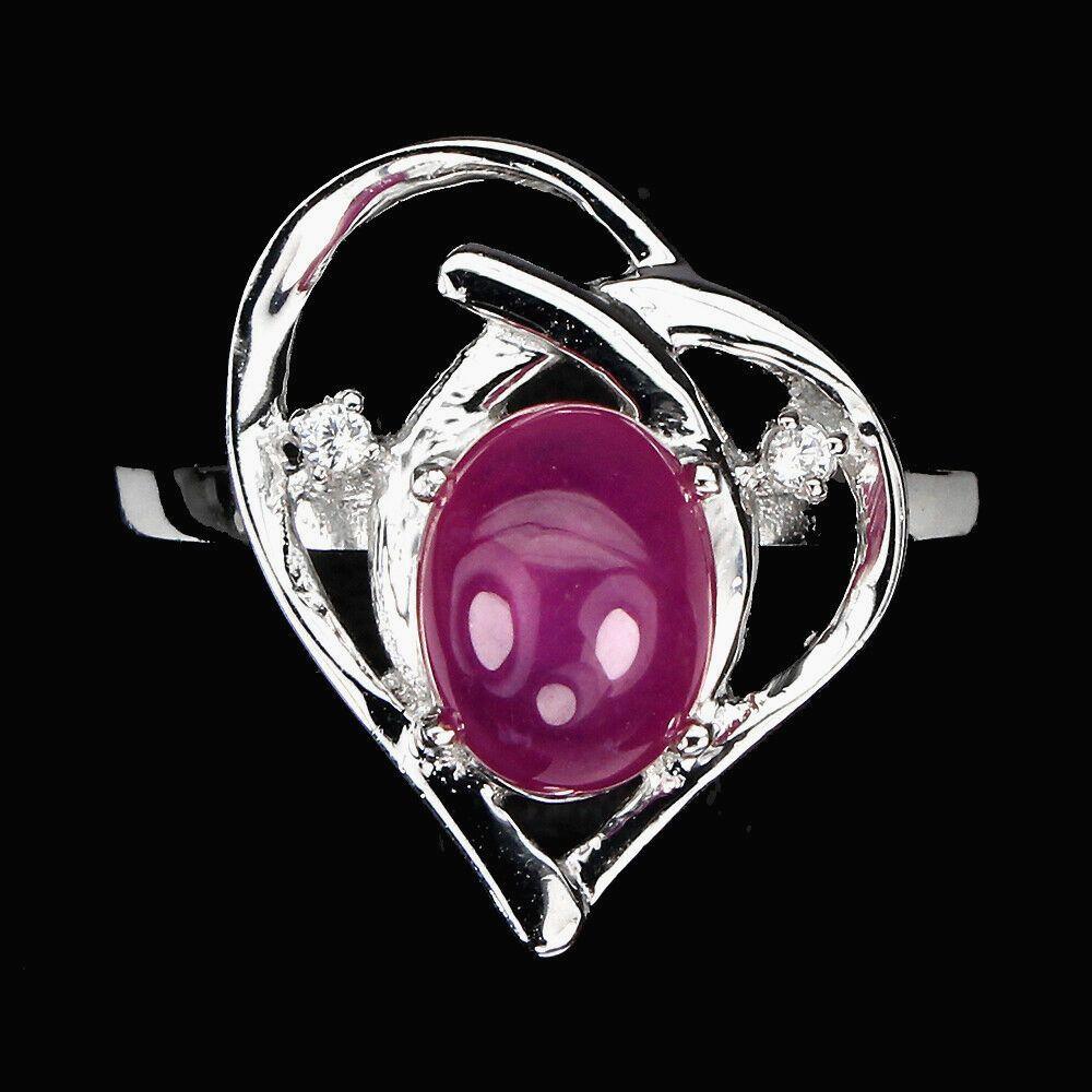 Серебряное Кольцо с натуральным Рубином и фианитами "Сердце"