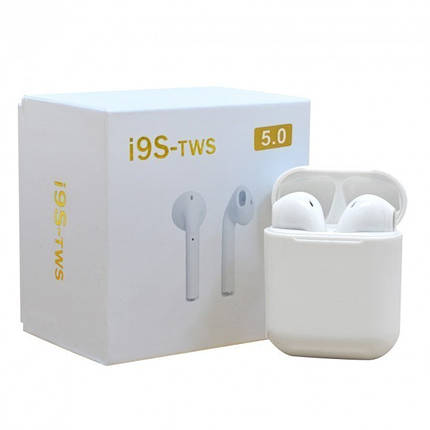 Навушники безпровідні блютуз TWS i9s tws Double V 5.0 EDR Bluetooth Pop-up NEW Stereo Plus White кейс, фото 1