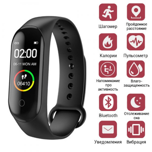 Фітнес браслет Smart Band М4 Чорний вимірювання АТ і насичення кисню в крові Крокомір