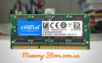 Оперативна пам'ять для ноутбука Crucial DDR3 8GB PC3L-14900S 1.35 V 1866MHz SODIMM (б/у)