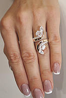 Серебряное женское кольцо с золотыми пластинами и завитками - роскошное женское кольцо из серебра и золота
