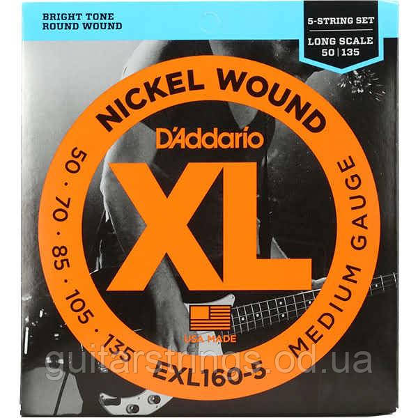 Струни D'Addario EXL160-5 5-String Medium 50-135, фото 1