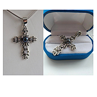 Серебряный женский крестик с жемчугом - красивый женский крестик из серебра 925 пробы