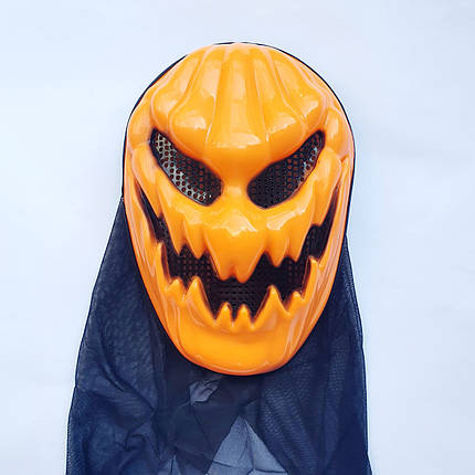 Страшна маска Гарбуз Джек на Хелловін з капюшоном, 25х17 см, фото 1