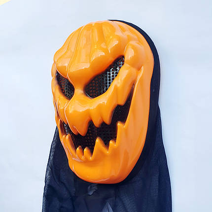 Страшна маска Гарбуз Джек на Хелловін з капюшоном, 25х17 см, фото 2