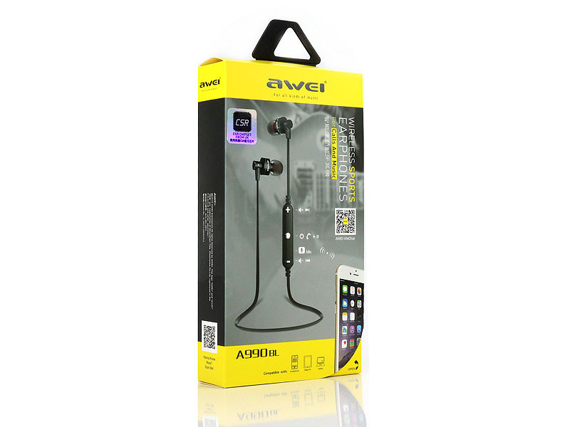 Навушники вакуумні з мікрофоном Bluetooth AWEI A990BL 120шт 9074