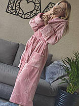 Махровий халат пудровий жіночий із капюшоном Туреччина, фото 4