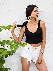 В'язаний укорочений топ з бавовни на широких бретелях
