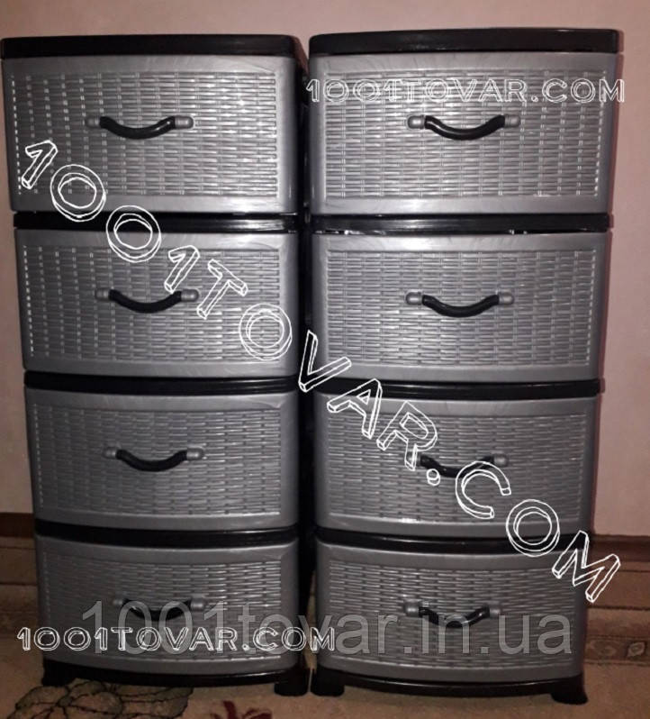 2 шт. Комод пластиковий "Ротанг Стильний", на 4 ящики, чорно-сталевий, фото 1