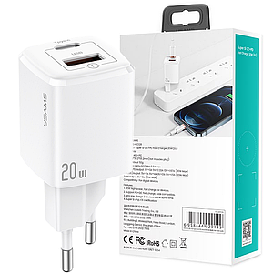 Зарядний пристрій до телефону USAMS T37 Fast Charger US-CC128 | 1USB / 1Type-C, 20W, PD3.0 / QC