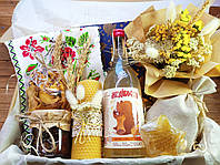 Сувенир Украинский, этно набор, рушник, пшеница, варенье из шишек, подарочный набор,свеча, чай