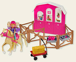 Лялька маленька K899-55 Наїзниця шолом кінь манеж візок з сіном в кор.50,5*10*33см