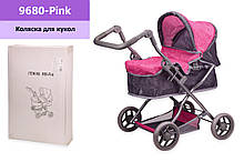 Коляска для ляльки 9680-Pink мет, з люлькою+кошик, регулюється ручка, в кор. 41,5*11*61,5 см