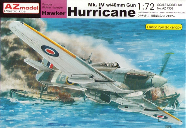 Пластикова модель 1/72 AZ model 7306 британський винищувач Hawker Hurricane Mk.IV w/gun
