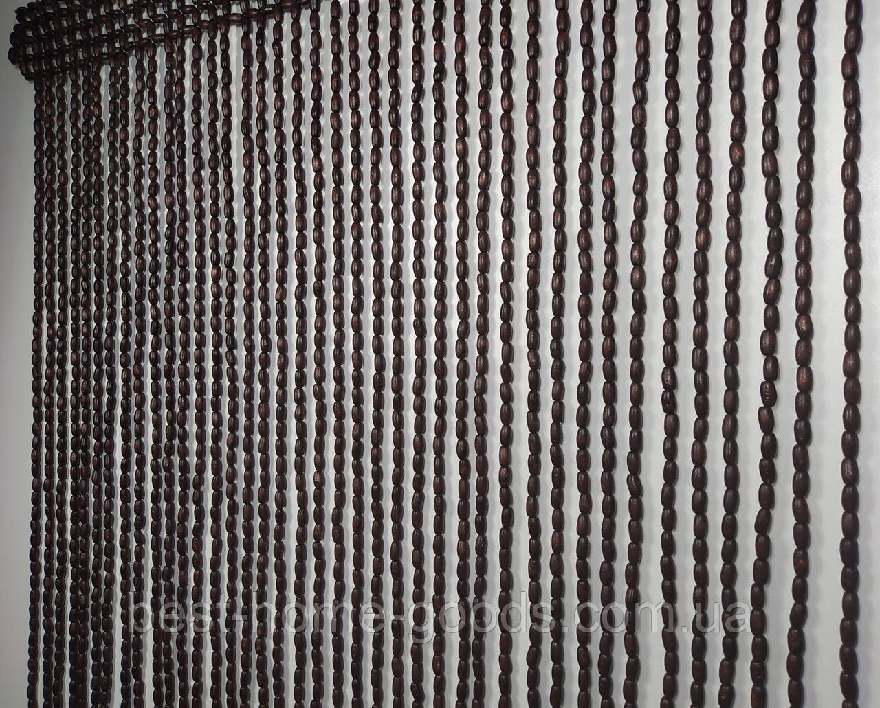 Стильна штора з дерев’яних намистин | Однотонна | 40 підвісок | 1×2 м | Дерев’яні фіранки на дверний отвір, фото 1