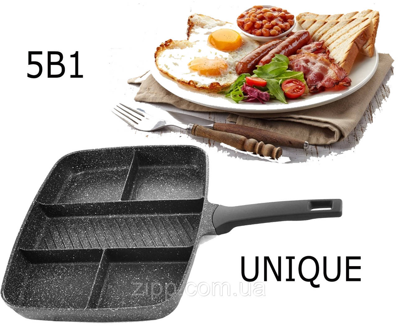 Сковорода 5в1 UNIQUE UN-4021 38*31см | Сковорода з антипригарним покриттям | Сковорода 5 в 1, фото 1