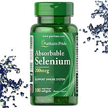 Селен Puritan's Pride Absorbable Selenium 200 мкг 100 гелевих капсул