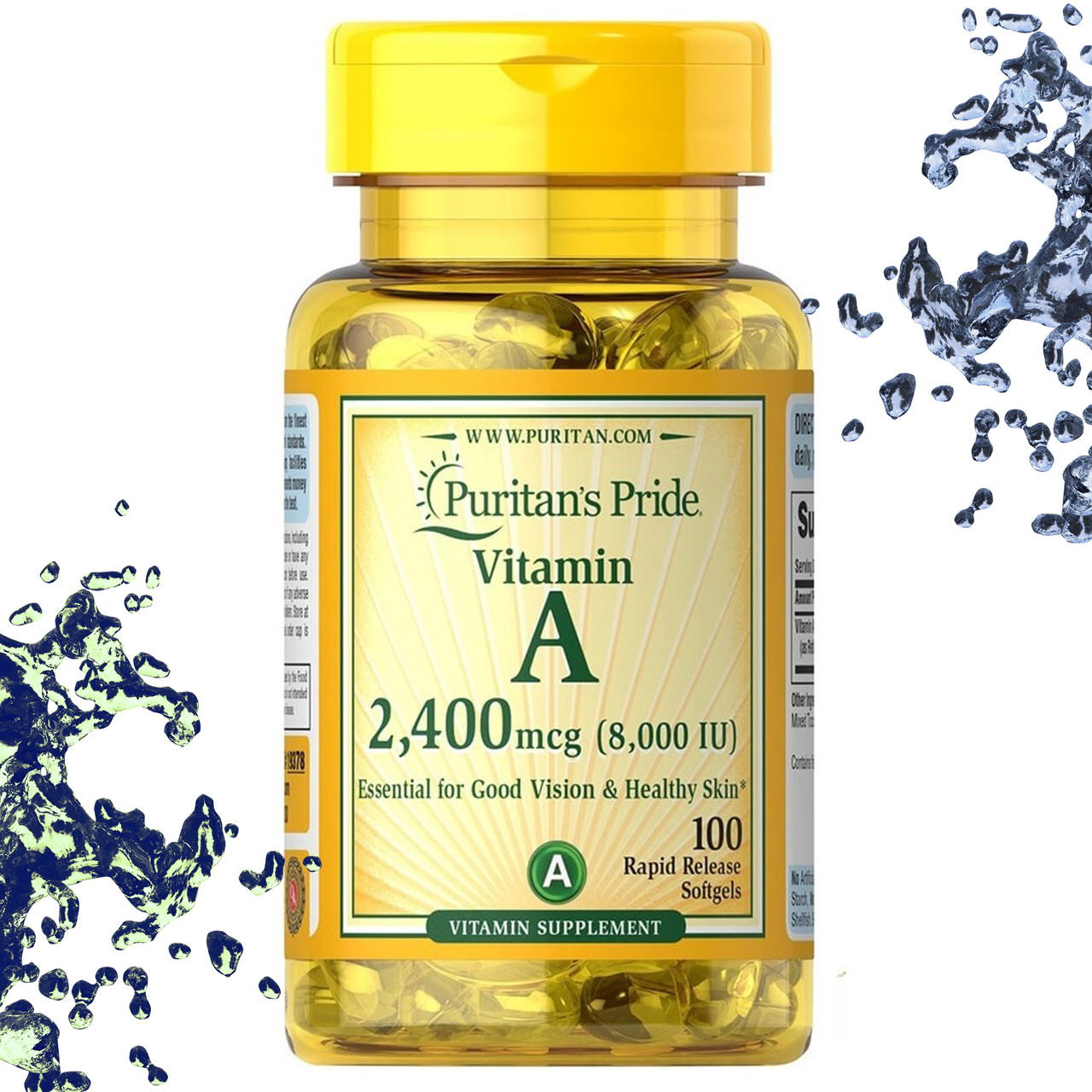 Вітамін А Puritan's Pride Vitamin A 2400 мкг 100 гелевих капсул, фото 1